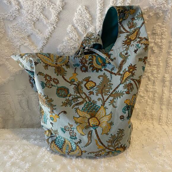 BOHEMIAN Bucket Tote Bag Crossbody Paisley Vines Blue/Yellow Folk Hippie Granola - Picture 2 of 10